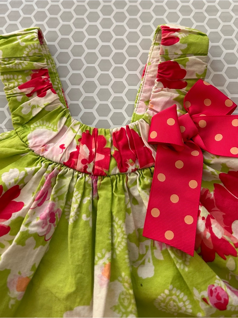 Jessica Ann Lime Green Floral Dress with Pink Accents 100% Cotton Size 4T - Picture 4 of 6